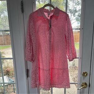 River Island Pink Eyelet Button-Front Dress NWT